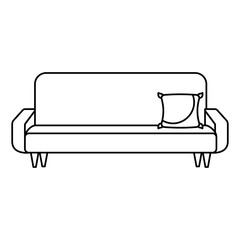 big sofa with cushion comfort furniture vector illustration outline design