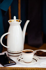 Black coffee with bitter chocolate for a man
