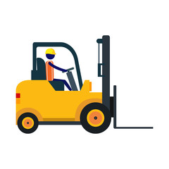 Vector pictogram man driving forklift. Isolated illustration on white background.