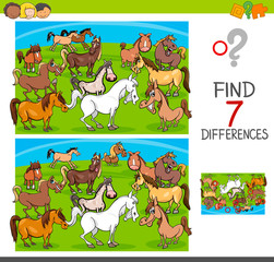 find differences game with horses animal characters