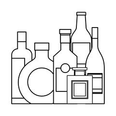 collection bottles liquor beverage drink vector illustration outline design