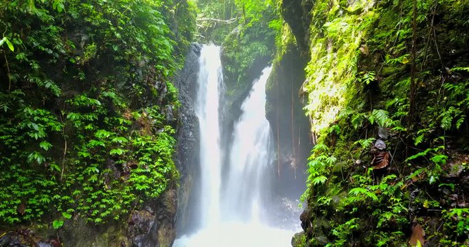 Gitgit Falls - Dual Waterfalls Emptying Into Lush Green Tropical Ravine - Indonesia