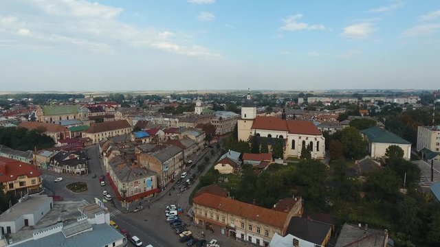 Aerial View - Small City at Sambor, city center, Ukraine