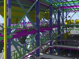 3D rendering-models of industrial buildings from metal. Engineering background. Industrial background.