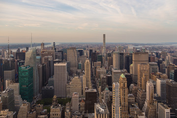 Fototapeta na wymiar Aerial view of Manhattan skyline in the evening summer.