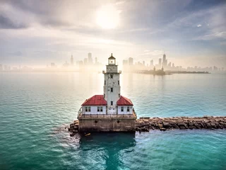 Foto auf Glas Der beste Leuchtturm in Chicago © Drone Dood