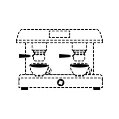 machine make coffee and two cups vector illustration dotted line design