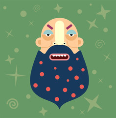 Fantastic man portrait with beard. Vector avatar
