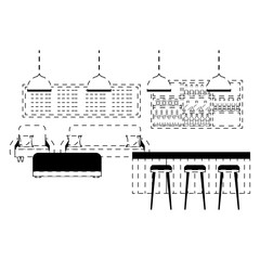coffee shop interior counter stools sofa menu vector illustration dotted line design