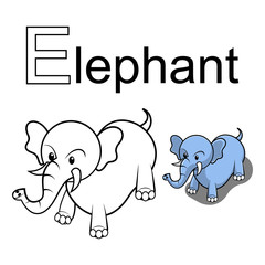 Elephant coloring book with alphabet and text cartoon vector
