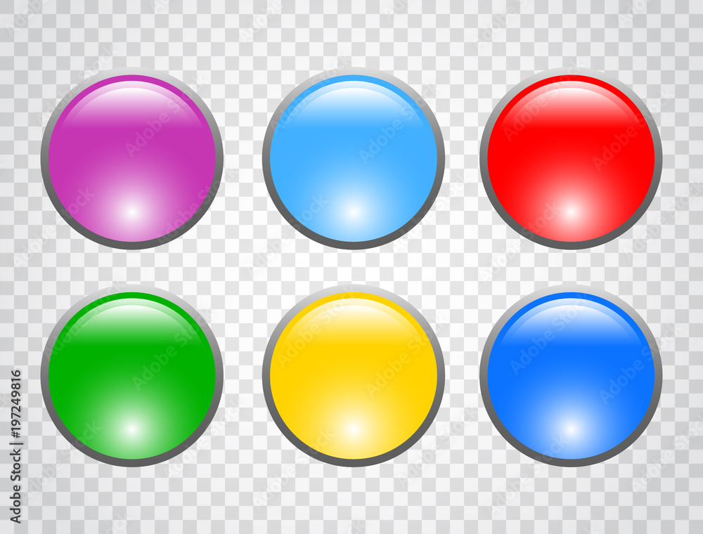 Poster set of color round buttons on transparent background. web 3d buttons. vector illustration