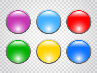 Set of color round buttons on transparent background. Web 3d buttons. Vector illustration