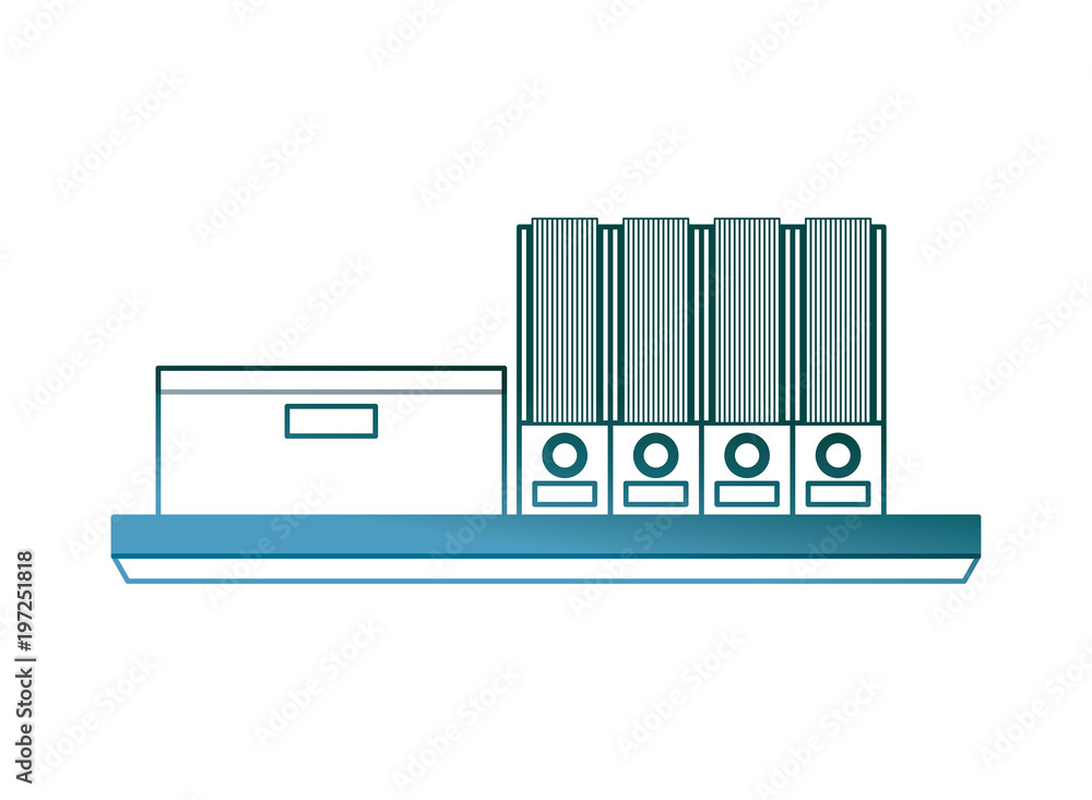 Poster office shelf carton box and folder files vector illustration gradient color design