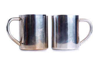 Ancient porcelain tea cups on a white background