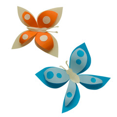 Paper cute art flower with butterfly isolated on the white background