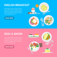 Cartoon Breakfast Banner Horizontal Set Vector