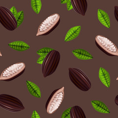 Realistic 3d Cocoa Beans Seamless Pattern Background. Vector