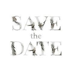 Save the Date artistic lettering quote. Modern alphabet Greeting Card. Watercolor Illustration....