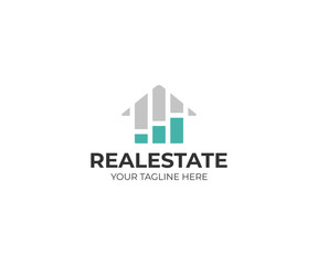 Housing market logo template. Real estate stock market vector design. Growth chart and home logotype