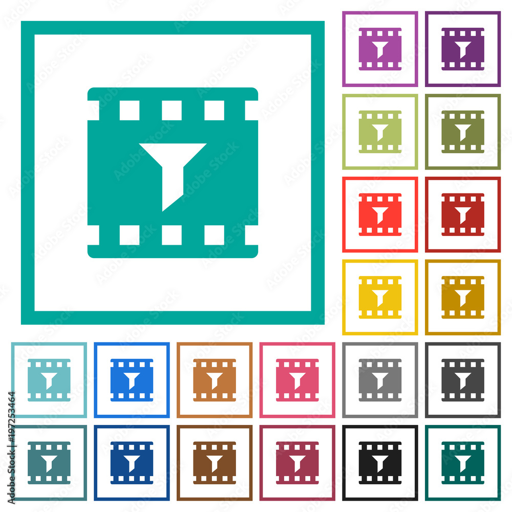 Poster filter movie flat color icons with quadrant frames