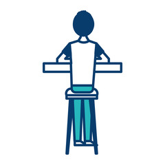 back view cartoon man sitting on stool and counter vector illustration green and blue design