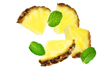 Flying Pineapple slices with mint leaves