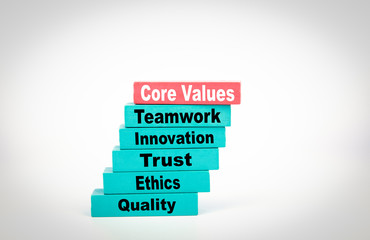 Core Values. Business Concept With Colorful Wooden Blocks.