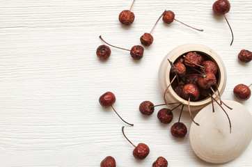Herbal medicine. Alternative medicine concept. Dry organic natural ingridients. Scattered wild...