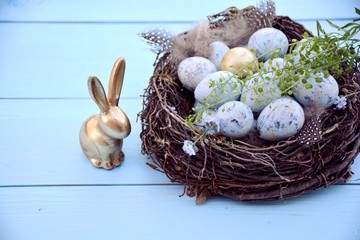 Ostern - Osterdekoration shabby chic - Nest mit Eiern