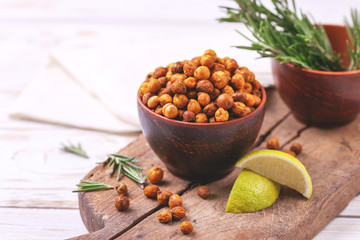 Indian cuisine. Roasted chickpeas with lime and rosemary