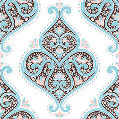 Beautiful blue,pink, brown and white floral seamless pattern. Vintage. Vector. Traditional, Ethnic, Turkish, Indian motifs. Great for fabric and textile, wallpaper, packaging or any desired idea. 