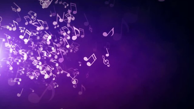 Floating musical notes on an abstract purple background with flares