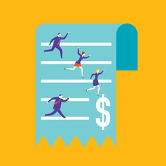 Race. Businessmen running over an invoice. Taxes,Business,Buying