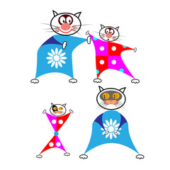 Set of cartoon cats in funny combos on a white background