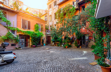 Old courtyard in Rome, Italy