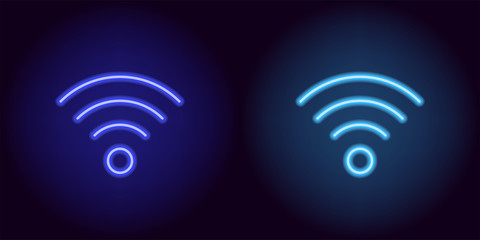 Blue neon wi-fi sign. - obrazy, fototapety, plakaty