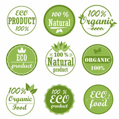 Set of healthy organic food labels and high quality product badges. Eco and natural product icons