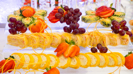 buffet: snacks and salads are on the table.