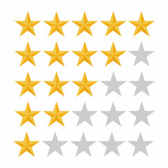 Five rating star. Customer review, rating, quality and level concept