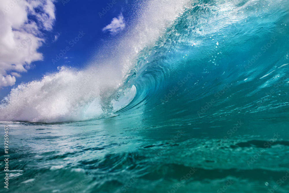 Wall mural ocean colorful bright wave with green blue water and splashed lip