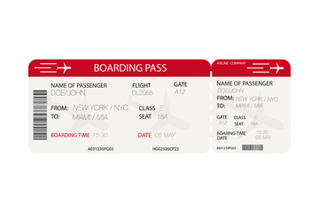 Airline ticket. Boarding pass with airplane silhouette on white background