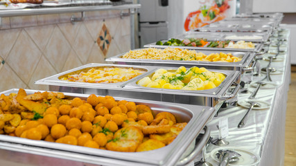buffet: snacks and salads are on the table.