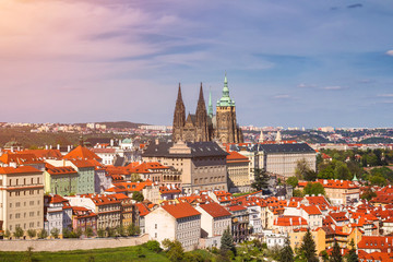 Fototapeta na wymiar Prague Castle and Saint Vitus Cathedral, Czech Republic. Panoramic view