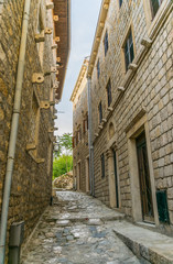 Picturesque narrow streets in the old town. Ulcinj, Montenegro.