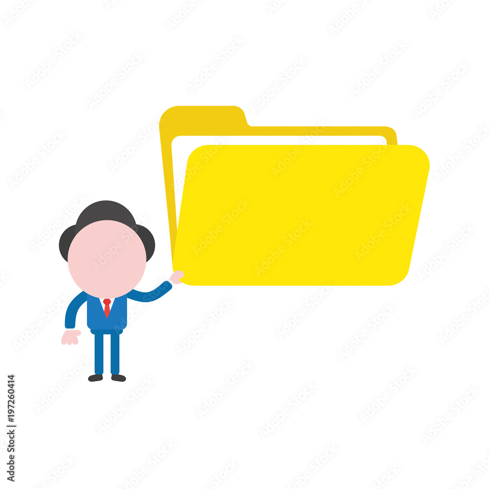 Poster vector illustration businessman character holding open file folder