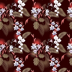 Tropical seamless pattern with flowers. 