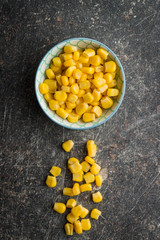 Corn seeds in bowl.