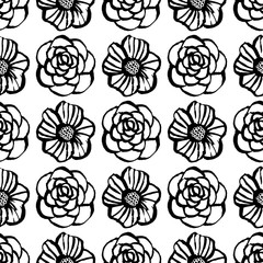 Botanical seamless pattern with flowers. Hand drawn design elements. Vector illustration.