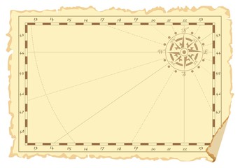 Concept of an old sea chart template. Vector illustration.