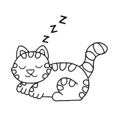 Cute cat sleeping. Doodle vector illustration.